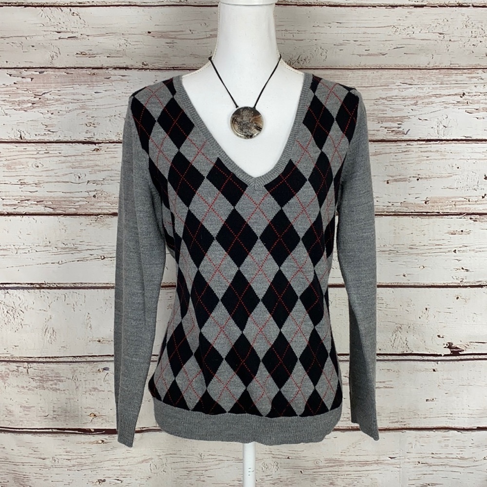 New York & Co Argyle 3/4 sleeve sweater M